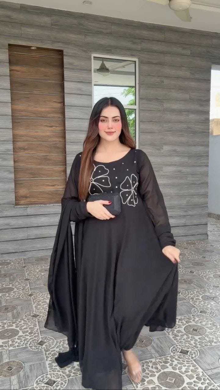Ynf Georgette RIN157 2133 Gowns Plus Size Collections Wholesale Georgette Gown Designer Gowns Black Gown Manufacturer