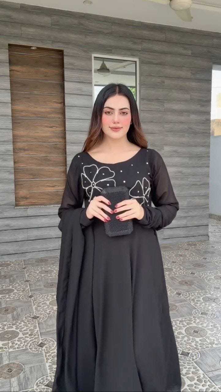 Ynf Georgette RIN157 2133 Gowns Plus Size Collections Wholesale Georgette Gown Designer Gowns Black Gown Manufacturer
