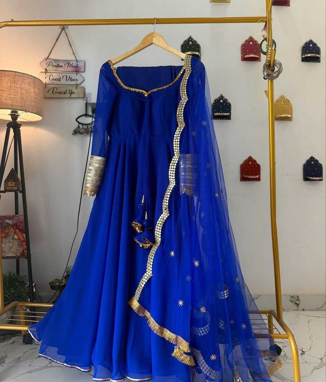 Ynf Georgette RIN157 2134 Gowns Plus Size Collections Wholesale Party Gowns Georgette Gown Blue Gown Manufacturer