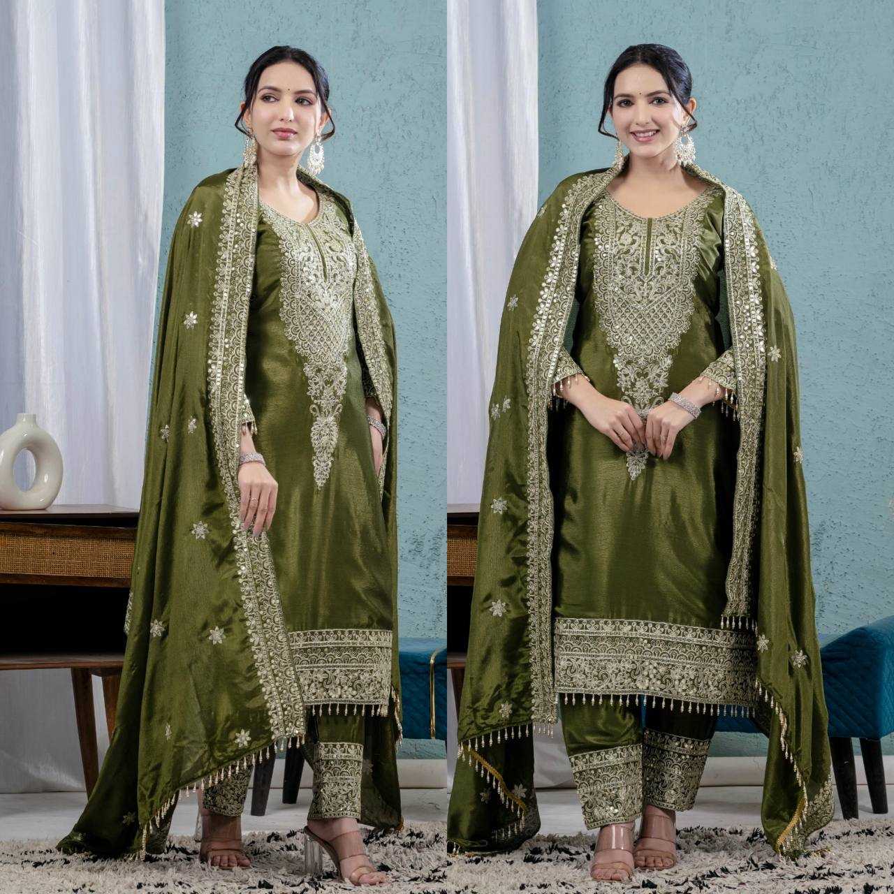 Ynf Heavy Chinnon Silk KESH528 444 Suits & Dresses Wedding Collections Festive Collections Wholesale Embroidery Suits Ladies Silk Suit Wedding Outfits Manufacturer