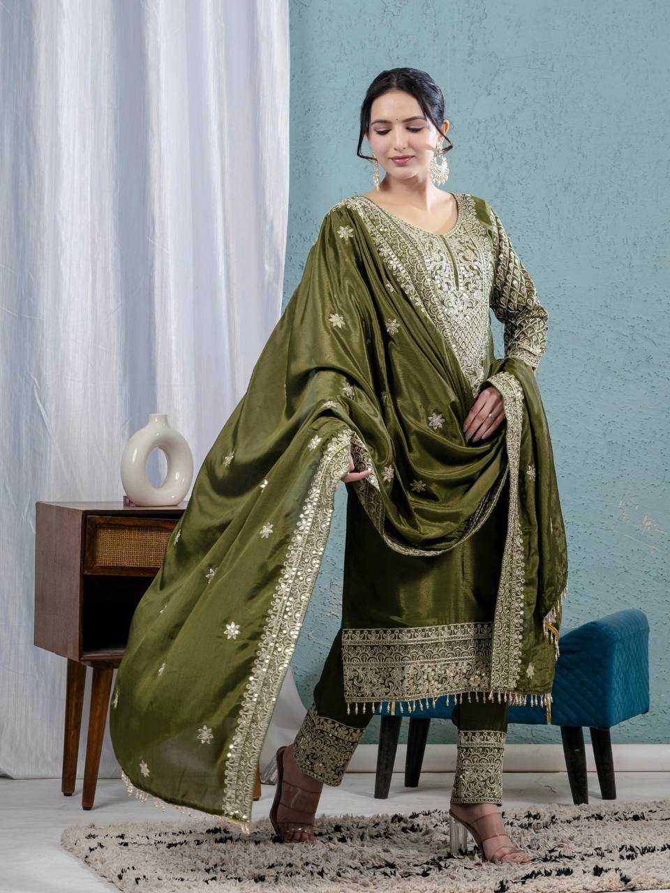 Ynf Heavy Chinnon Silk KESH528 444 Suits & Dresses Wedding Collections Festive Collections Wholesale Embroidery Suits Ladies Silk Suit Wedding Outfits Manufacturer