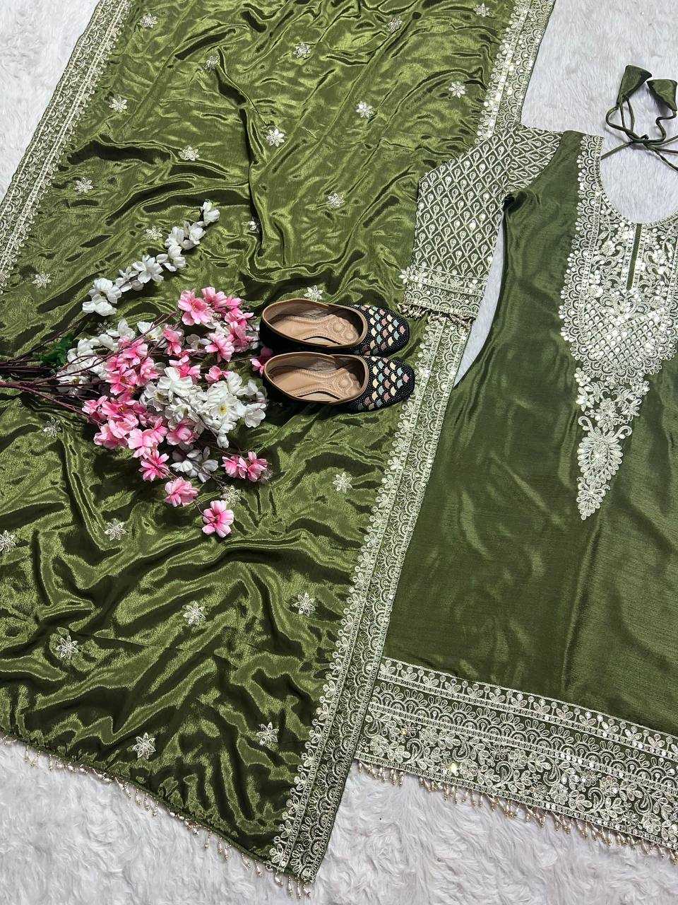 Ynf Heavy Chinnon Silk KESH528 444 Suits & Dresses Wedding Collections Festive Collections Wholesale Embroidery Suits Ladies Silk Suit Wedding Outfits Manufacturer
