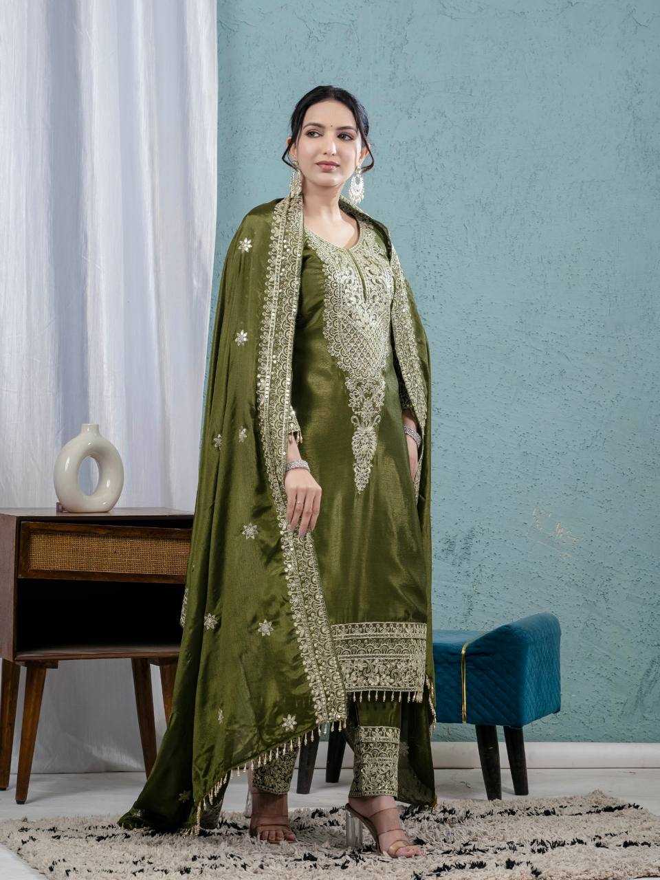 Ynf Heavy Chinnon Silk KESH528 444 Suits & Dresses Wedding Collections Festive Collections Wholesale Embroidery Suits Ladies Silk Suit Wedding Outfits Manufacturer