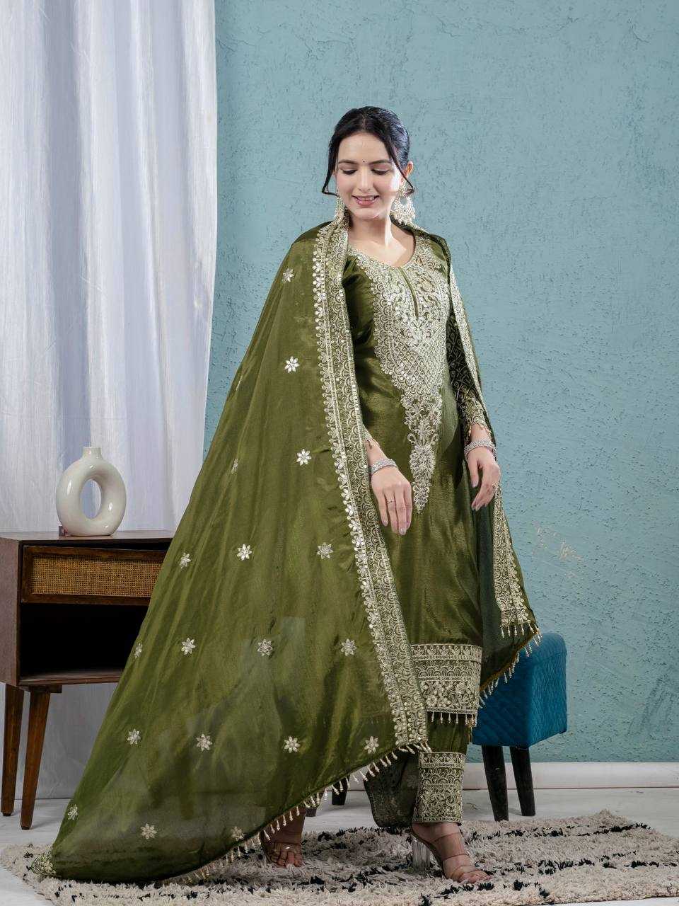 Ynf Heavy Chinnon Silk KESH528 444 Suits & Dresses Wedding Collections Festive Collections Wholesale Embroidery Suits Ladies Silk Suit Wedding Outfits Manufacturer