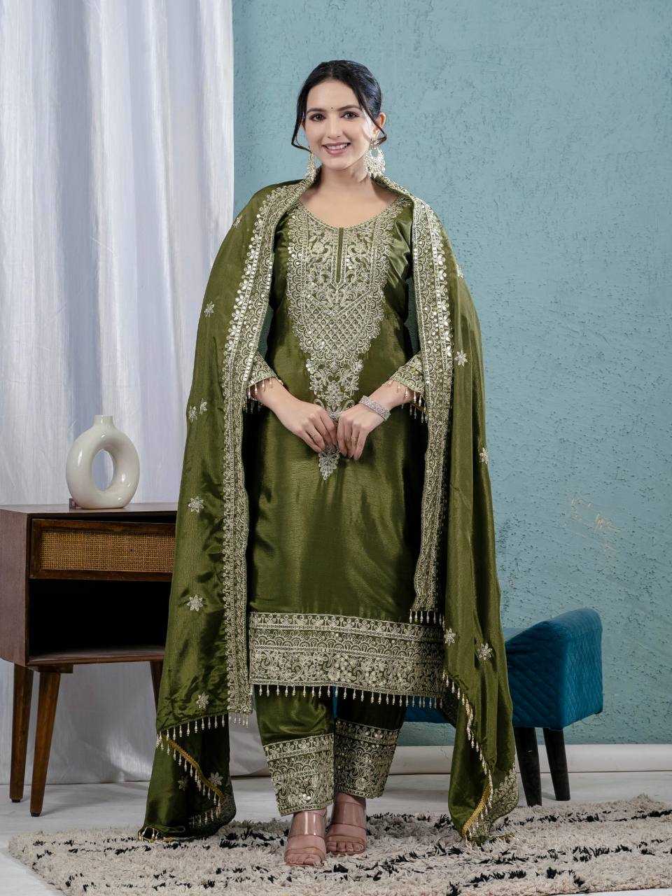 Ynf Heavy Chinnon Silk KESH528 444 Suits & Dresses Wedding Collections Festive Collections Wholesale Embroidery Suits Ladies Silk Suit Wedding Outfits Manufacturer