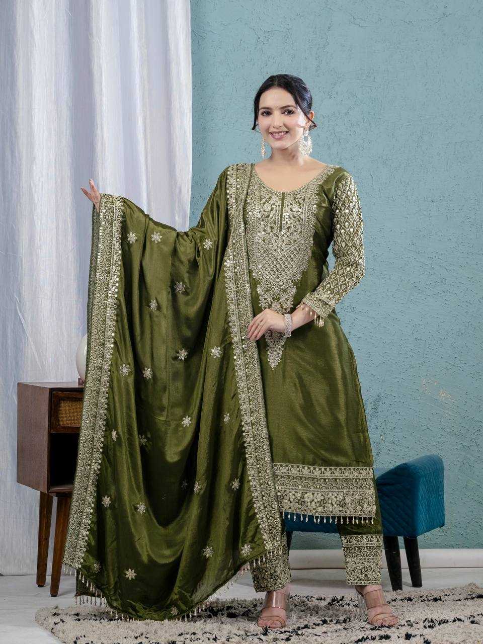 Ynf Heavy Chinnon Silk KESH528 444 Suits & Dresses Wedding Collections Festive Collections Wholesale Embroidery Suits Ladies Silk Suit Wedding Outfits Manufacturer