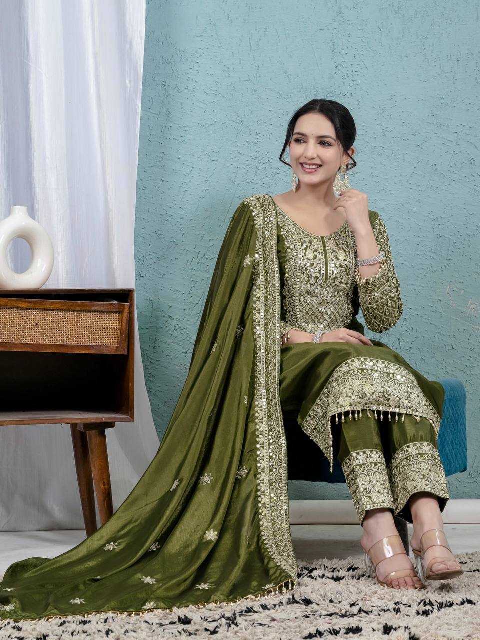 Ynf Heavy Chinnon Silk KESH528 444 Suits & Dresses Wedding Collections Festive Collections Wholesale Embroidery Suits Ladies Silk Suit Wedding Outfits Manufacturer