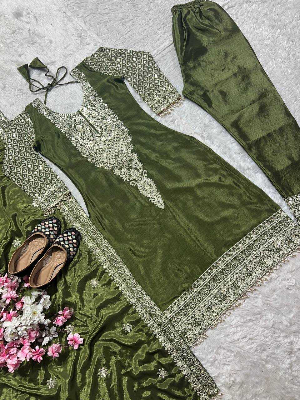 Ynf Heavy Chinnon Silk KESH528 444 Suits & Dresses Wedding Collections Festive Collections Wholesale Embroidery Suits Ladies Silk Suit Wedding Outfits Manufacturer