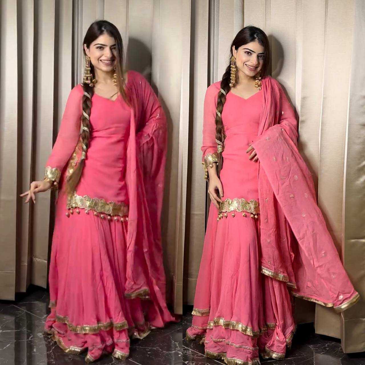 Ynf Heavy Chinnon Silk KESH528 445 Suits & Dresses Wedding Collections Festive Collections Wholesale Sharara Salwar Suits Embroidery Suits Pink Salwar Suit Manufacturer