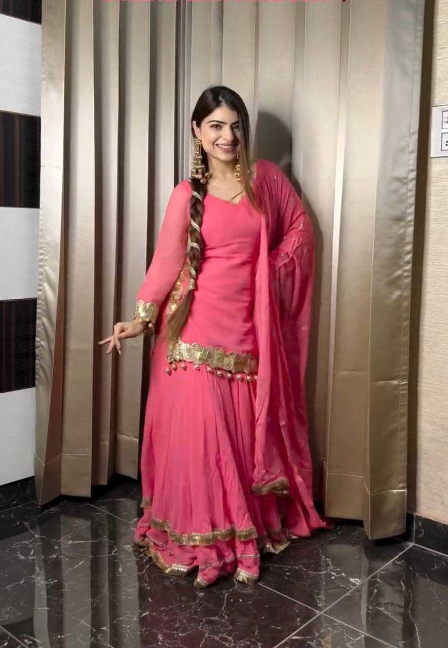 Ynf Heavy Chinnon Silk KESH528 445 Suits & Dresses Wedding Collections Festive Collections Wholesale Sharara Salwar Suits Embroidery Suits Pink Salwar Suit Manufacturer