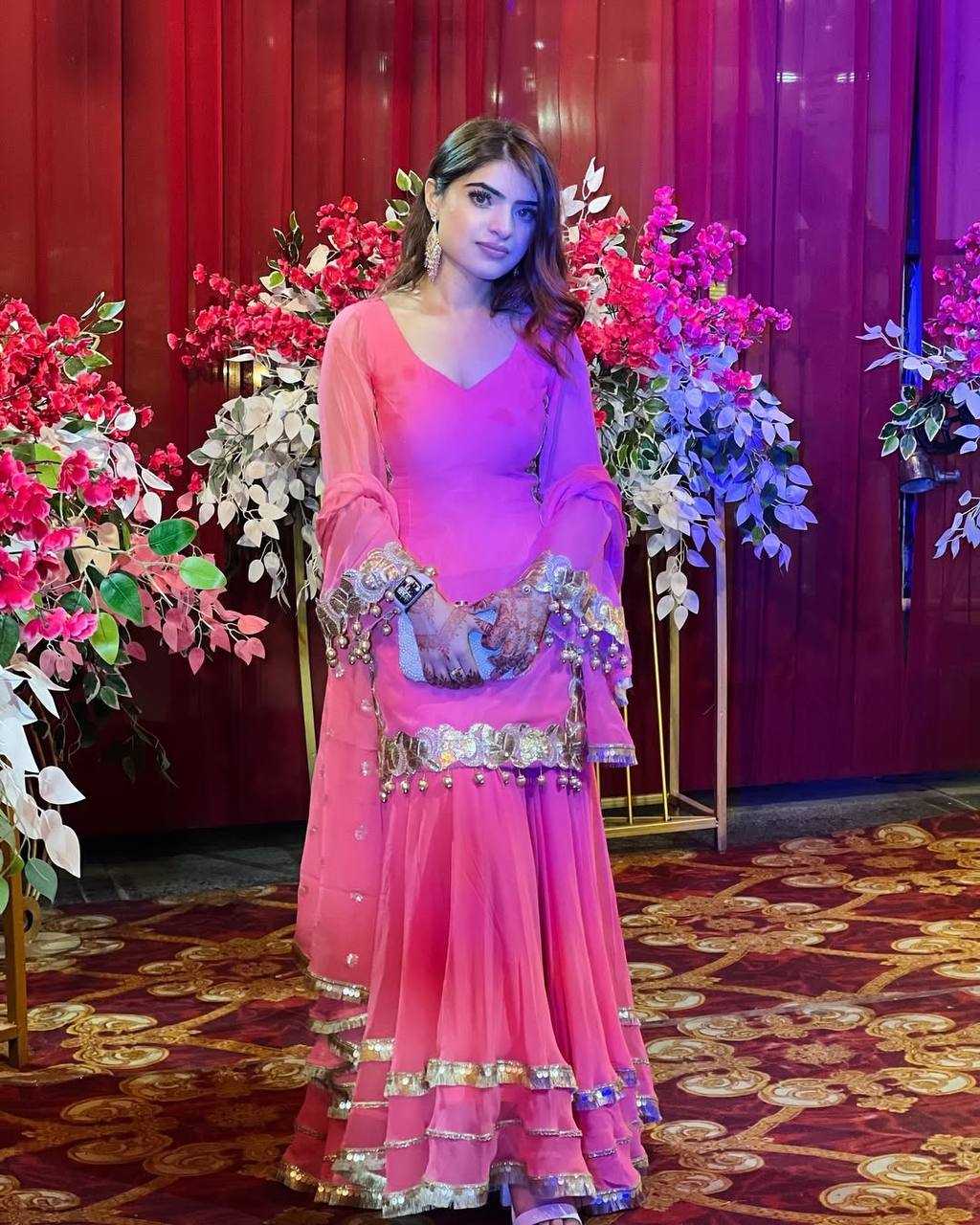 Ynf Heavy Chinnon Silk KESH528 445 Suits & Dresses Wedding Collections Festive Collections Wholesale Sharara Salwar Suits Embroidery Suits Pink Salwar Suit Manufacturer