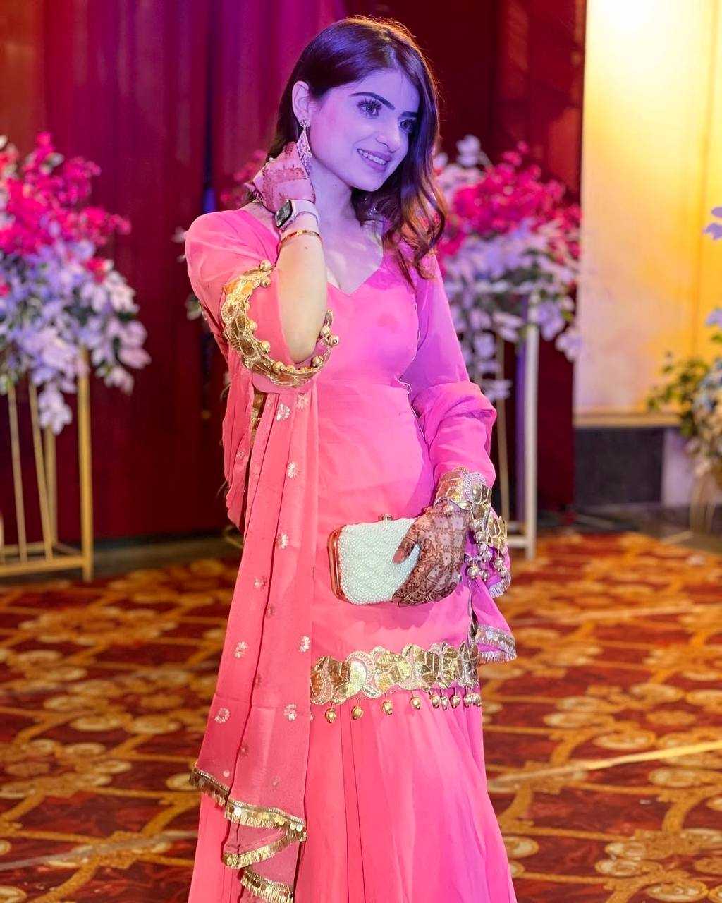 Ynf Heavy Chinnon Silk KESH528 445 Suits & Dresses Wedding Collections Festive Collections Wholesale Sharara Salwar Suits Embroidery Suits Pink Salwar Suit Manufacturer