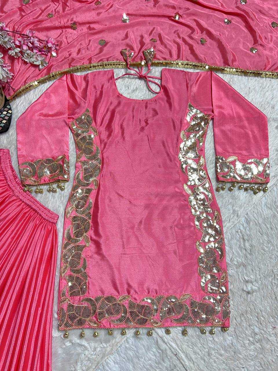 Ynf Heavy Chinnon Silk KESH528 445 Suits & Dresses Wedding Collections Festive Collections Wholesale Sharara Salwar Suits Embroidery Suits Pink Salwar Suit Manufacturer