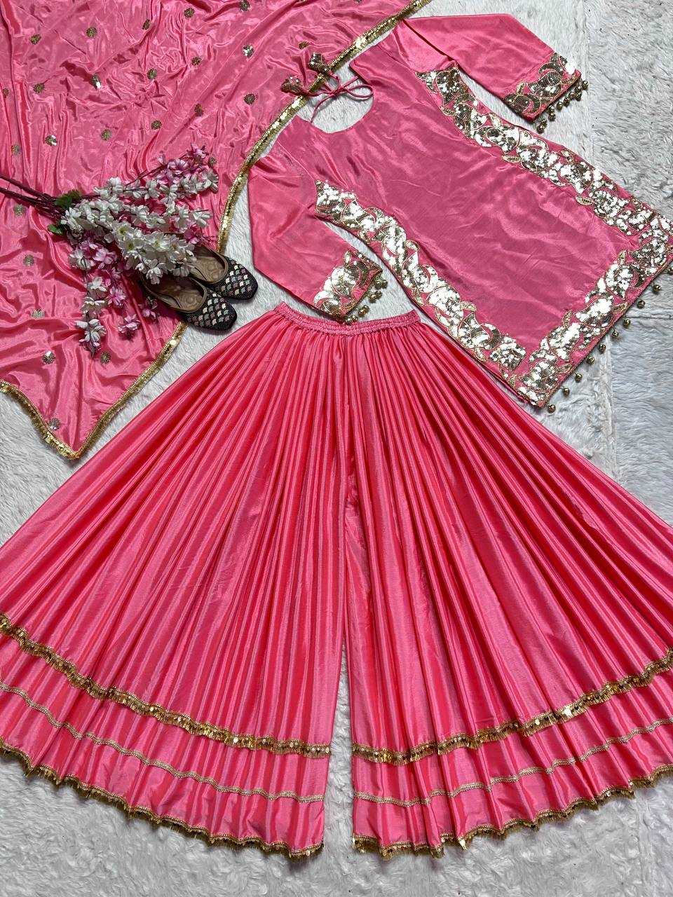 Ynf Heavy Chinnon Silk KESH528 445 Suits & Dresses Wedding Collections Festive Collections Wholesale Sharara Salwar Suits Embroidery Suits Pink Salwar Suit Manufacturer