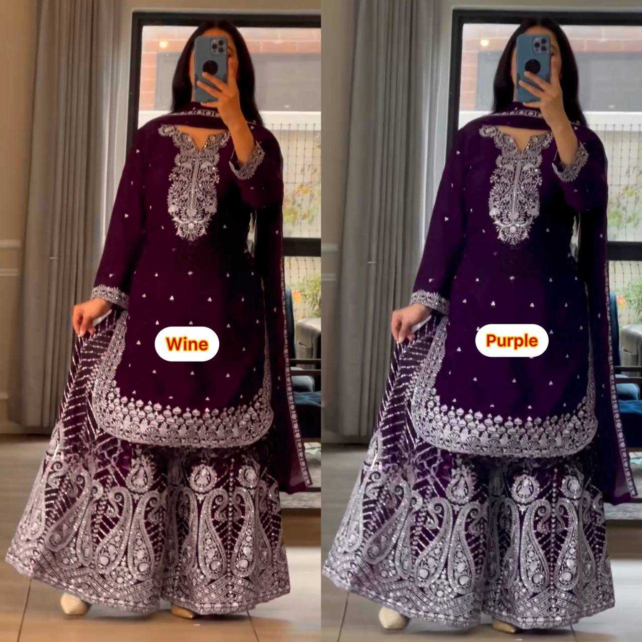 Ynf Heavy Chinnon Silk KESH528 446 Suits & Dresses Wedding Collections Festive Collections Wholesale Sharara Salwar Suits Embroidery Suits Ladies Silk Suit Manufacturer