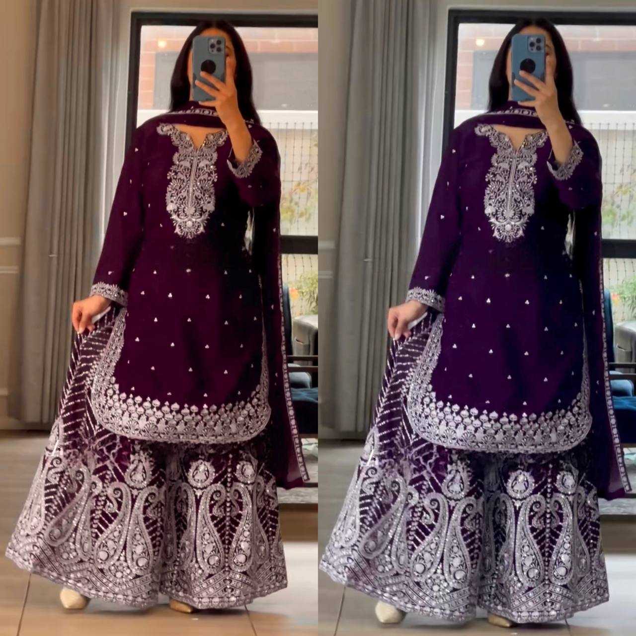 Ynf Heavy Chinnon Silk KESH528 446 Suits & Dresses Wedding Collections Festive Collections Wholesale Sharara Salwar Suits Embroidery Suits Ladies Silk Suit Manufacturer