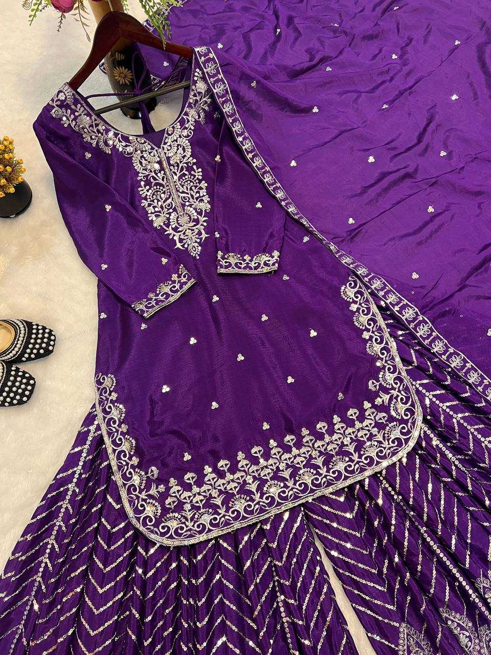 Ynf Heavy Chinnon Silk KESH528 446 Suits & Dresses Wedding Collections Festive Collections Wholesale Sharara Salwar Suits Embroidery Suits Ladies Silk Suit Manufacturer