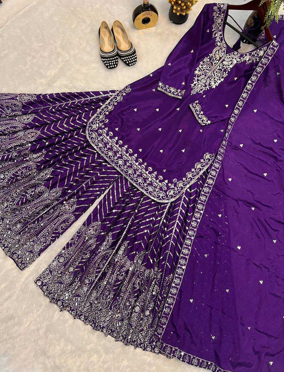 Ynf Heavy Chinnon Silk KESH528 446 Suits & Dresses Wedding Collections Festive Collections Wholesale Sharara Salwar Suits Embroidery Suits Ladies Silk Suit Manufacturer