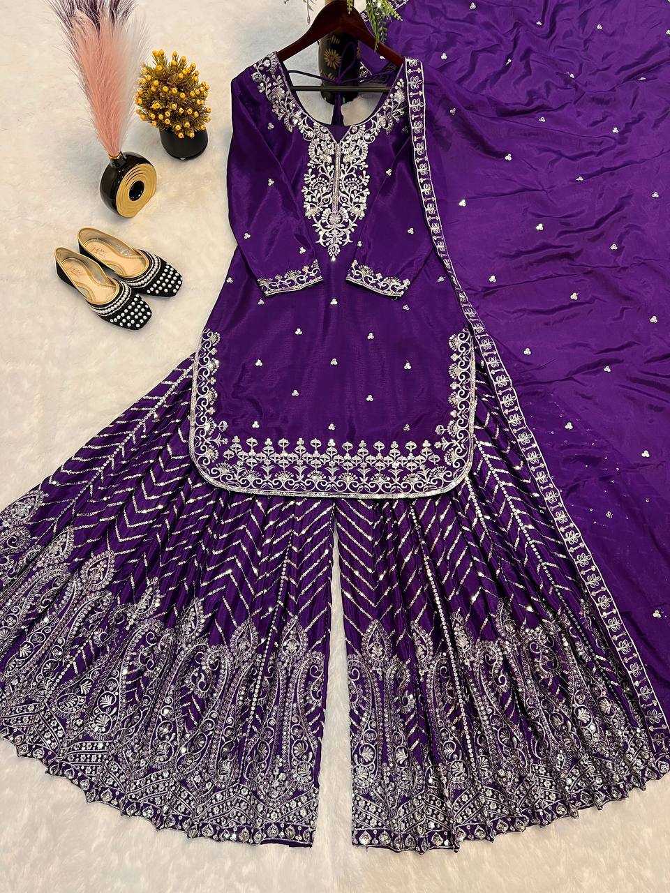 Ynf Heavy Chinnon Silk KESH528 446 Suits & Dresses Wedding Collections Festive Collections Wholesale Sharara Salwar Suits Embroidery Suits Ladies Silk Suit Manufacturer