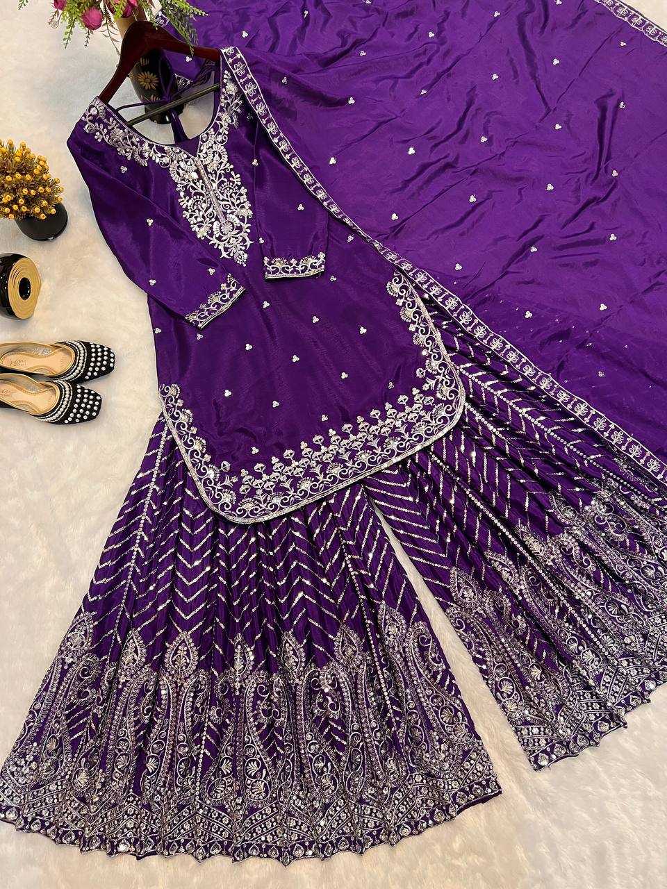 Ynf Heavy Chinnon Silk KESH528 446 Suits & Dresses Wedding Collections Festive Collections Wholesale Sharara Salwar Suits Embroidery Suits Ladies Silk Suit Manufacturer