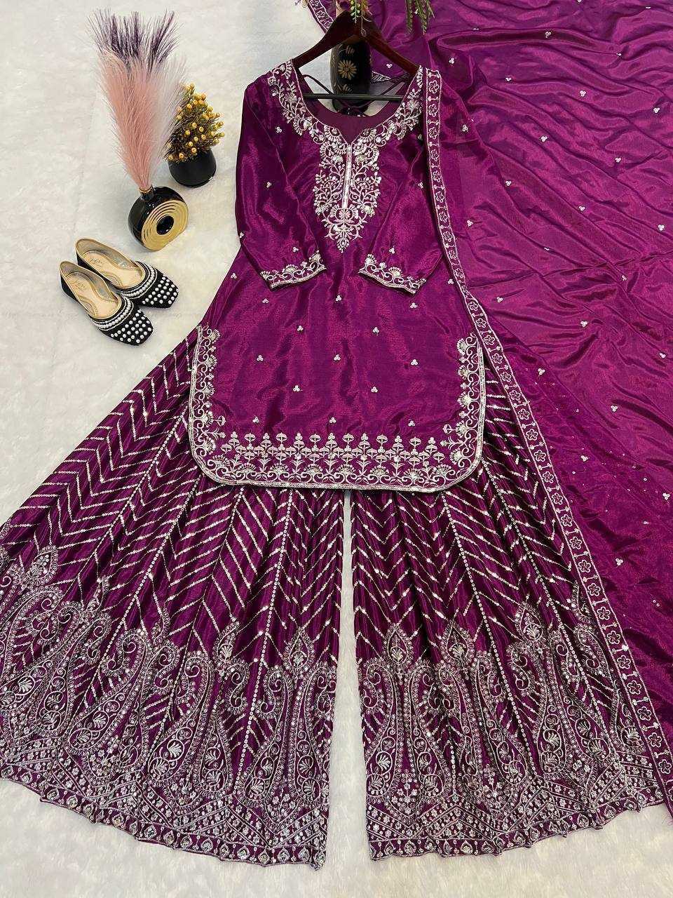 Ynf Heavy Chinnon Silk KESH528 446 Suits & Dresses Wedding Collections Festive Collections Wholesale Sharara Salwar Suits Embroidery Suits Ladies Silk Suit Manufacturer