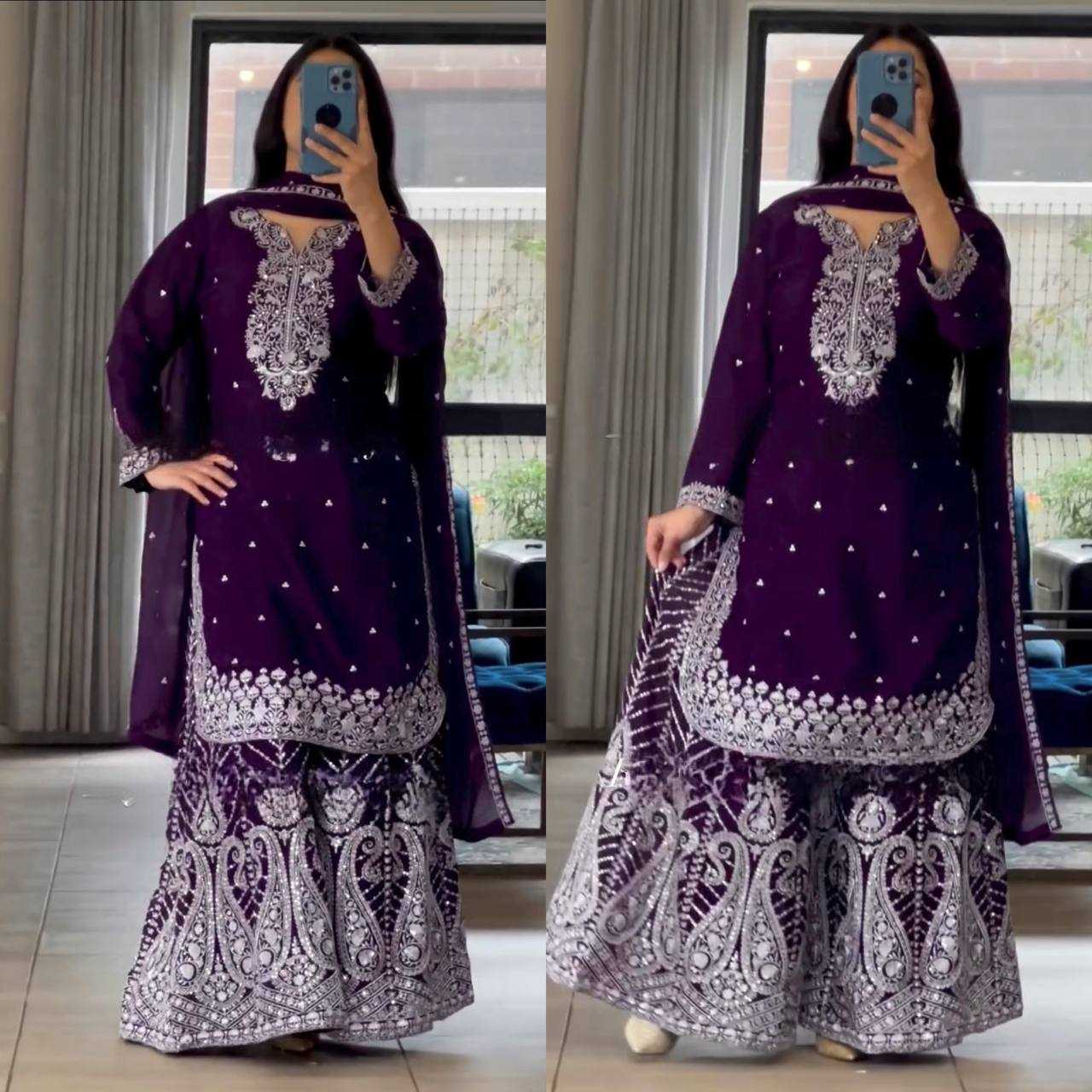 Ynf Heavy Chinnon Silk KESH528 446 Suits & Dresses Wedding Collections Festive Collections Wholesale Sharara Salwar Suits Embroidery Suits Ladies Silk Suit Manufacturer