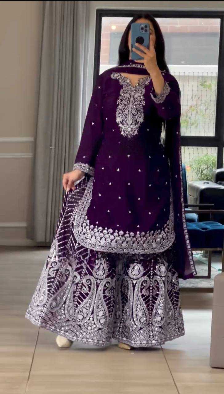 Ynf Heavy Chinnon Silk KESH528 446 Suits & Dresses Wedding Collections Festive Collections Wholesale Sharara Salwar Suits Embroidery Suits Ladies Silk Suit Manufacturer
