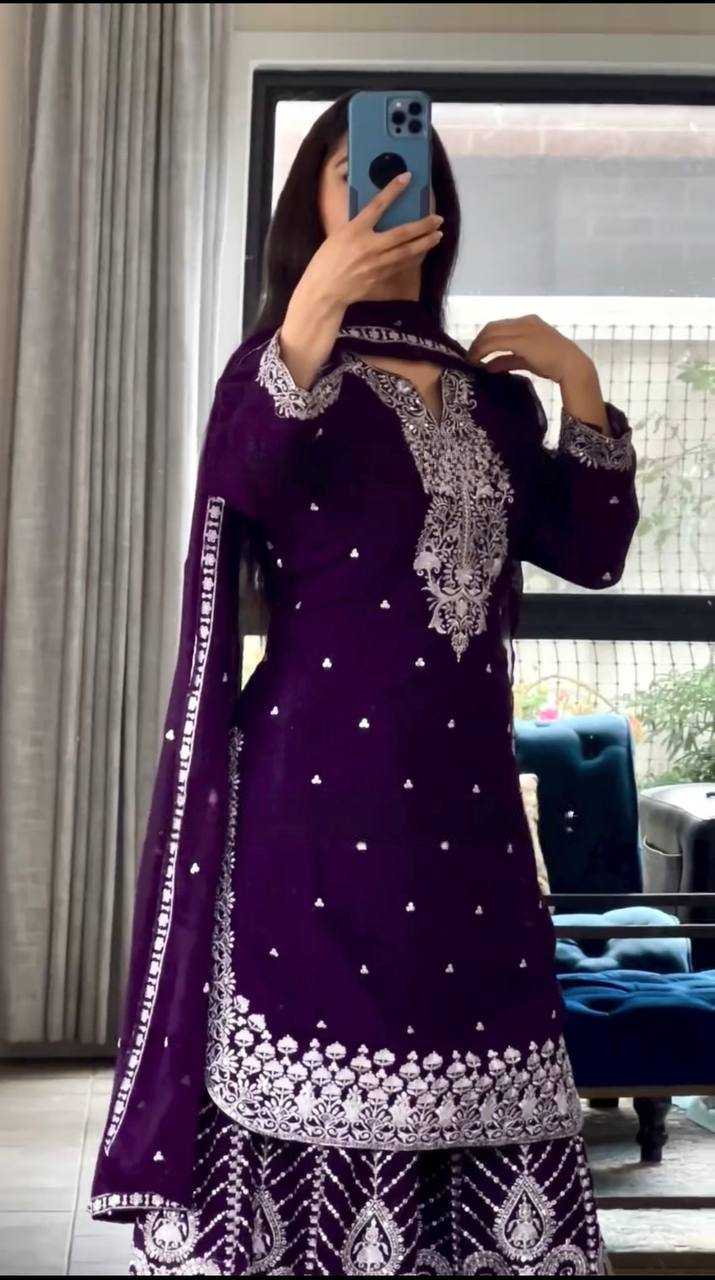 Ynf Heavy Chinnon Silk KESH528 446 Suits & Dresses Wedding Collections Festive Collections Wholesale Sharara Salwar Suits Embroidery Suits Ladies Silk Suit Manufacturer