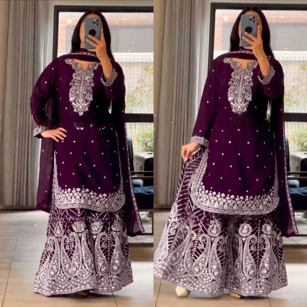 Ynf Heavy Chinnon Silk KESH528 446 Suits & Dresses Wedding Collections Festive Collections Wholesale Sharara Salwar Suits Embroidery Suits Ladies Silk Suit Manufacturer