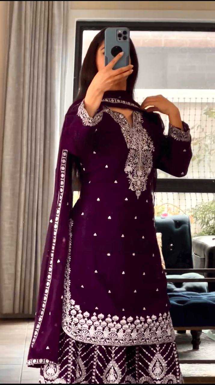Ynf Heavy Chinnon Silk KESH528 446 Suits & Dresses Wedding Collections Festive Collections Wholesale Sharara Salwar Suits Embroidery Suits Ladies Silk Suit Manufacturer
