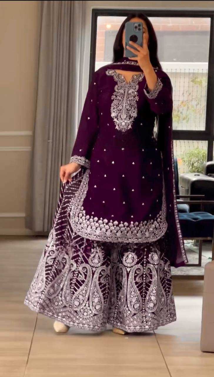Ynf Heavy Chinnon Silk KESH528 446 Suits & Dresses Wedding Collections Festive Collections Wholesale Sharara Salwar Suits Embroidery Suits Ladies Silk Suit Manufacturer