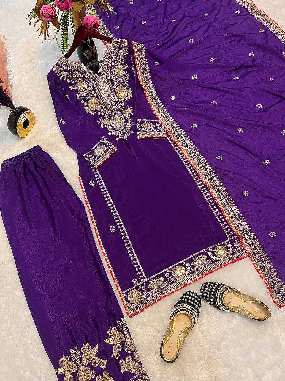 Ynf Heavy Chinnon Silk KESH528 447 Suits & Dresses Wedding Collections Festive Collections Wholesale Embroidery Suits Ladies Silk Suit Wedding Outfits Manufacturer
