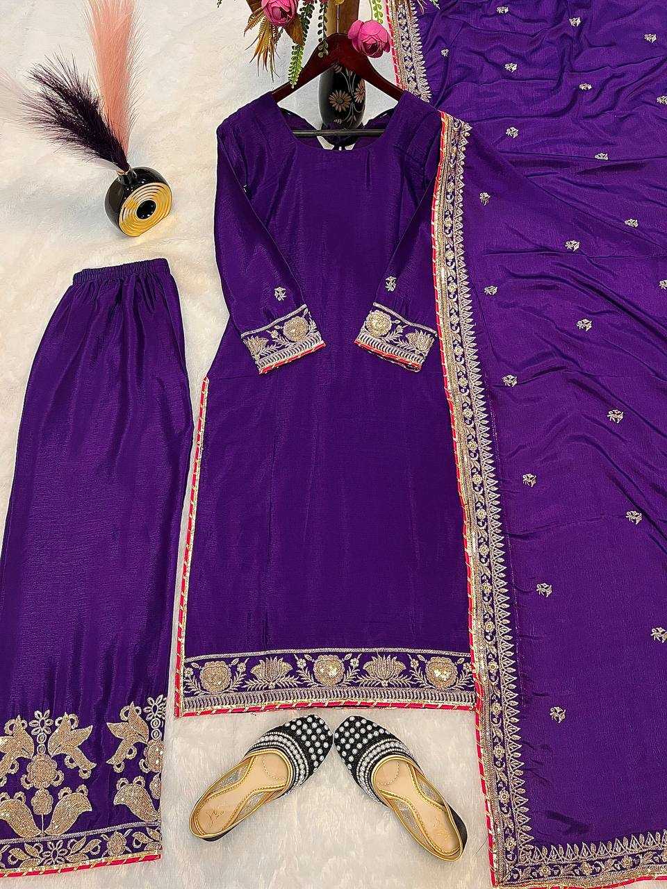 Ynf Heavy Chinnon Silk KESH528 447 Suits & Dresses Wedding Collections Festive Collections Wholesale Embroidery Suits Ladies Silk Suit Wedding Outfits Manufacturer