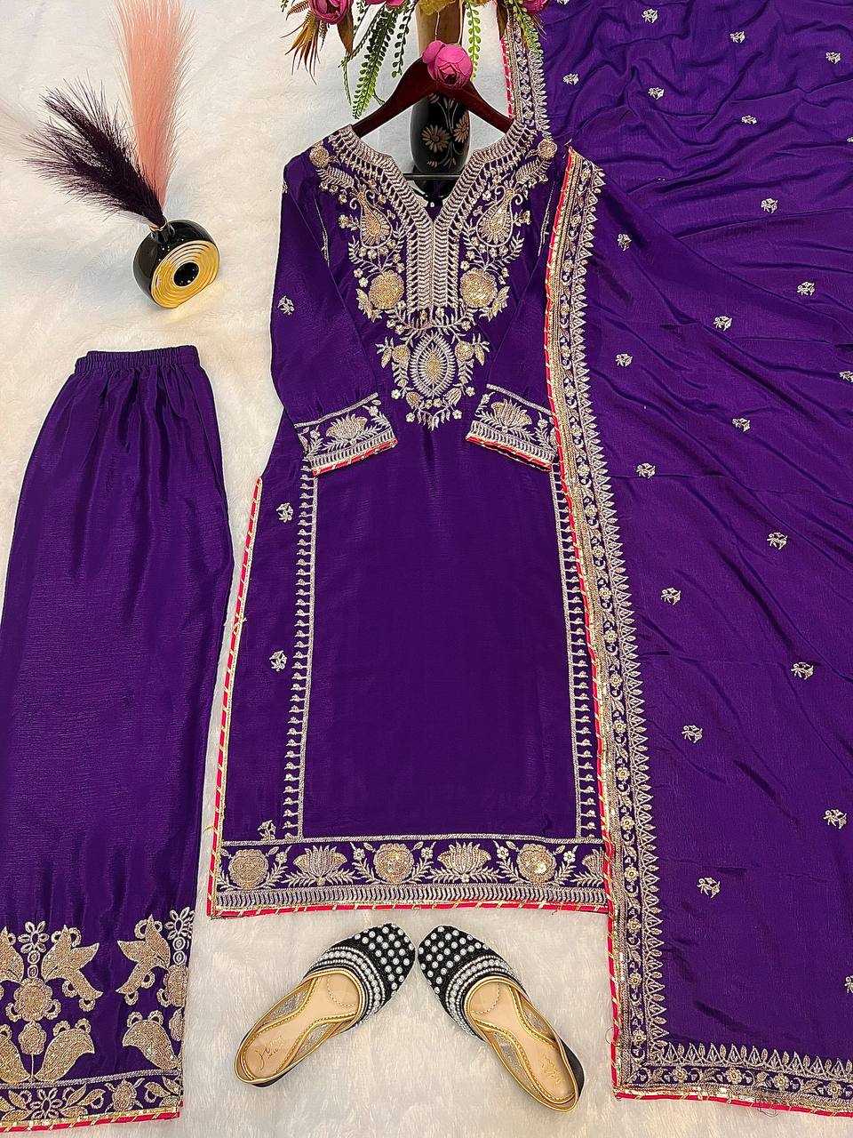 Ynf Heavy Chinnon Silk KESH528 447 Suits & Dresses Wedding Collections Festive Collections Wholesale Embroidery Suits Ladies Silk Suit Wedding Outfits Manufacturer
