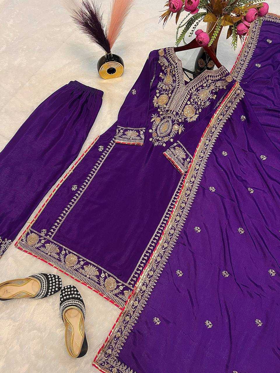 Ynf Heavy Chinnon Silk KESH528 447 Suits & Dresses Wedding Collections Festive Collections Wholesale Embroidery Suits Ladies Silk Suit Wedding Outfits Manufacturer