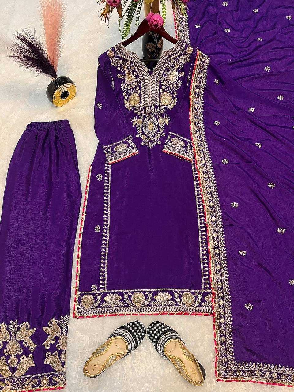 Ynf Heavy Chinnon Silk KESH528 447 Suits & Dresses Wedding Collections Festive Collections Wholesale Embroidery Suits Ladies Silk Suit Wedding Outfits Manufacturer