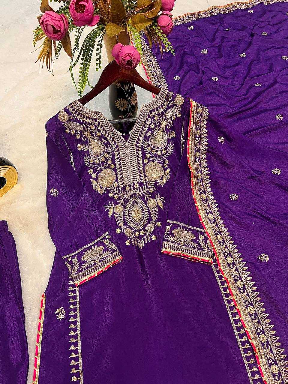 Ynf Heavy Chinnon Silk KESH528 447 Suits & Dresses Wedding Collections Festive Collections Wholesale Embroidery Suits Ladies Silk Suit Wedding Outfits Manufacturer