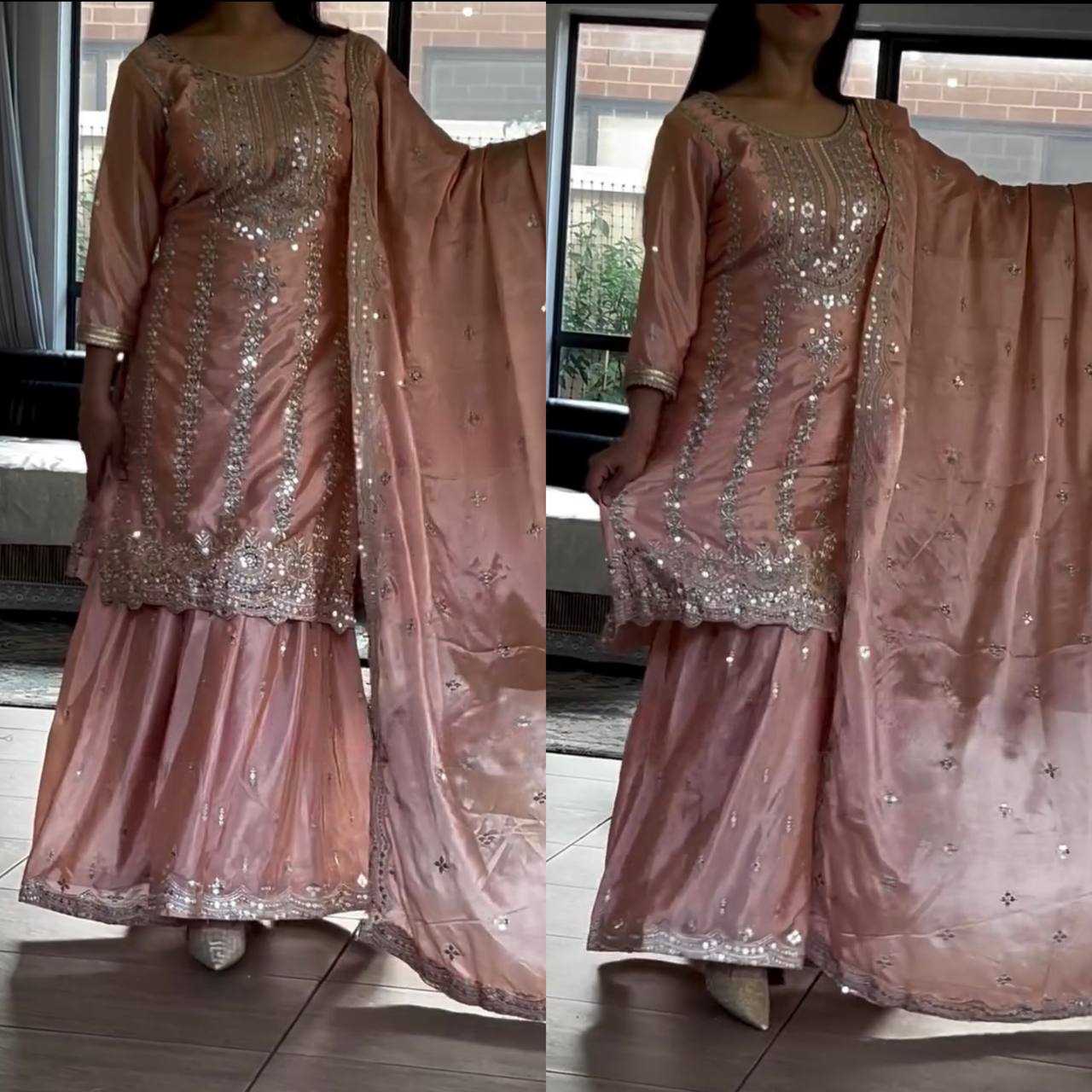 Ynf Heavy Chinnon Silk KESH528 451 Suits & Dresses Wedding Collections Festive Collections Wholesale Sharara Salwar Suits Embroidery Suits Ladies Silk Suit Manufacturer