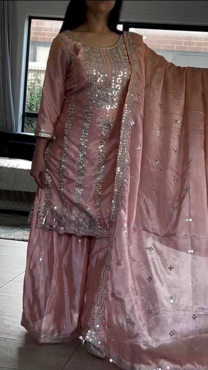 Ynf Heavy Chinnon Silk KESH528 451 Suits & Dresses Wedding Collections Festive Collections Wholesale Sharara Salwar Suits Embroidery Suits Ladies Silk Suit Manufacturer
