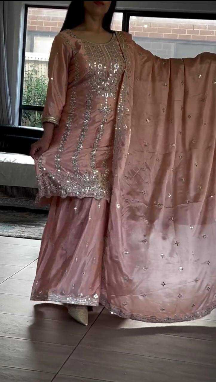 Ynf Heavy Chinnon Silk KESH528 451 Suits & Dresses Wedding Collections Festive Collections Wholesale Sharara Salwar Suits Embroidery Suits Ladies Silk Suit Manufacturer