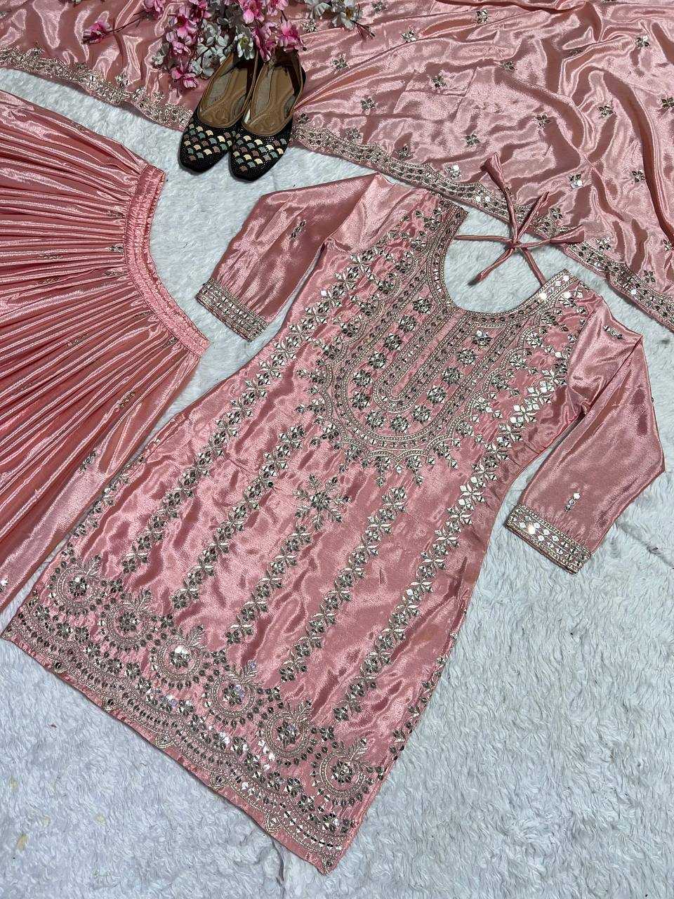 Ynf Heavy Chinnon Silk KESH528 451 Suits & Dresses Wedding Collections Festive Collections Wholesale Sharara Salwar Suits Embroidery Suits Ladies Silk Suit Manufacturer