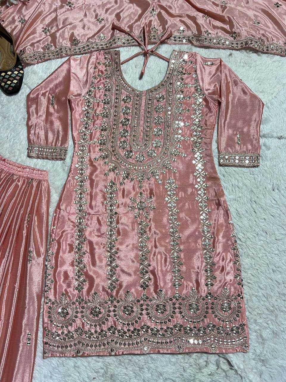 Ynf Heavy Chinnon Silk KESH528 451 Suits & Dresses Wedding Collections Festive Collections Wholesale Sharara Salwar Suits Embroidery Suits Ladies Silk Suit Manufacturer