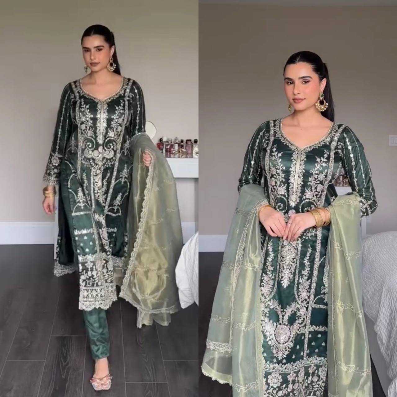 Ynf Heavy Chinnon Silk KESH528 453 Suits & Dresses Wedding Collections Festive Collections Wholesale Embroidery Suits Ladies Silk Suit Designer Suits Manufacturer