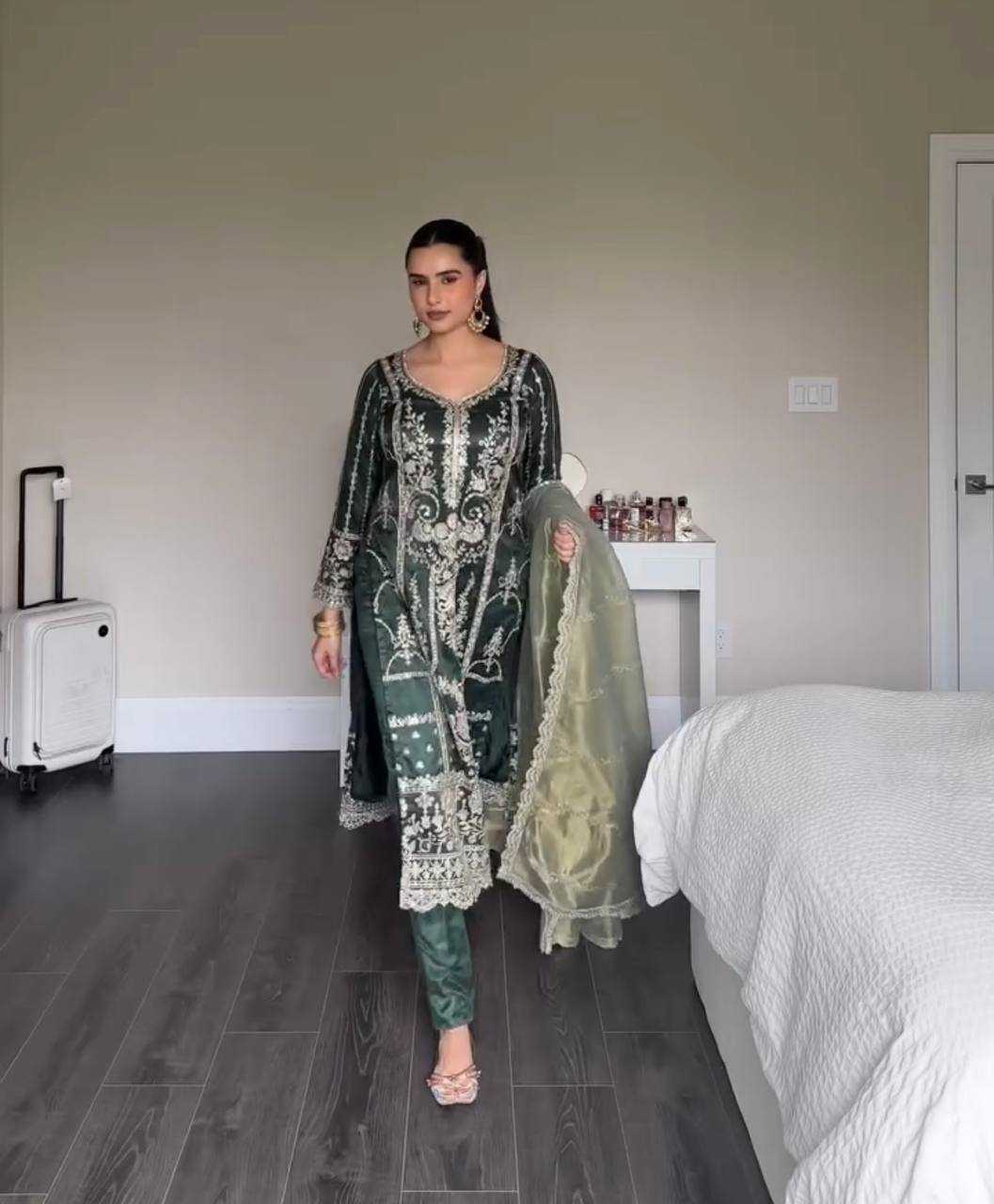 Ynf Heavy Chinnon Silk KESH528 453 Suits & Dresses Wedding Collections Festive Collections Wholesale Embroidery Suits Ladies Silk Suit Designer Suits Manufacturer