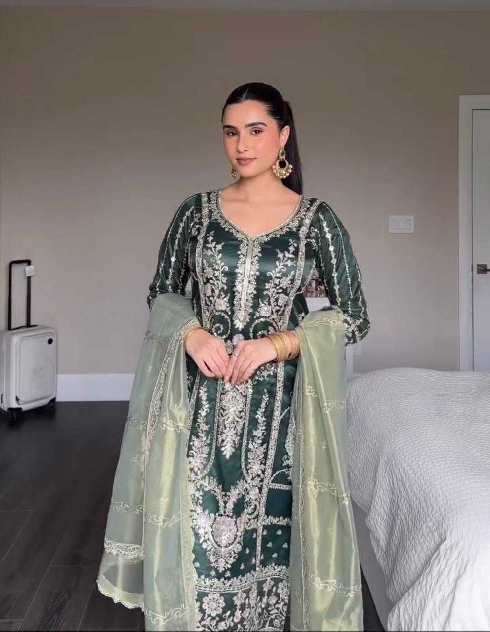 Ynf Heavy Chinnon Silk KESH528 453 Suits & Dresses Wedding Collections Festive Collections Wholesale Embroidery Suits Ladies Silk Suit Designer Suits Manufacturer
