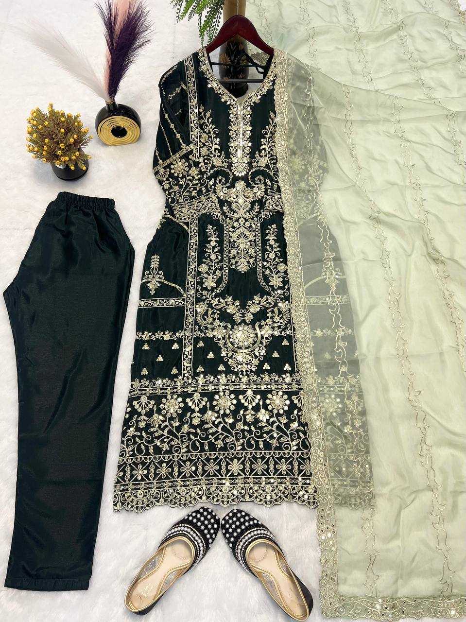 Ynf Heavy Chinnon Silk KESH528 453 Suits & Dresses Wedding Collections Festive Collections Wholesale Embroidery Suits Ladies Silk Suit Designer Suits Manufacturer