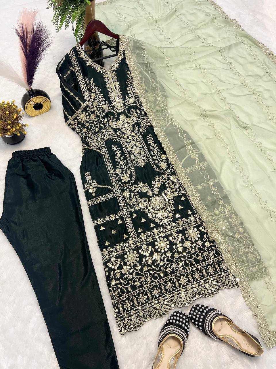 Ynf Heavy Chinnon Silk KESH528 453 Suits & Dresses Wedding Collections Festive Collections Wholesale Embroidery Suits Ladies Silk Suit Designer Suits Manufacturer