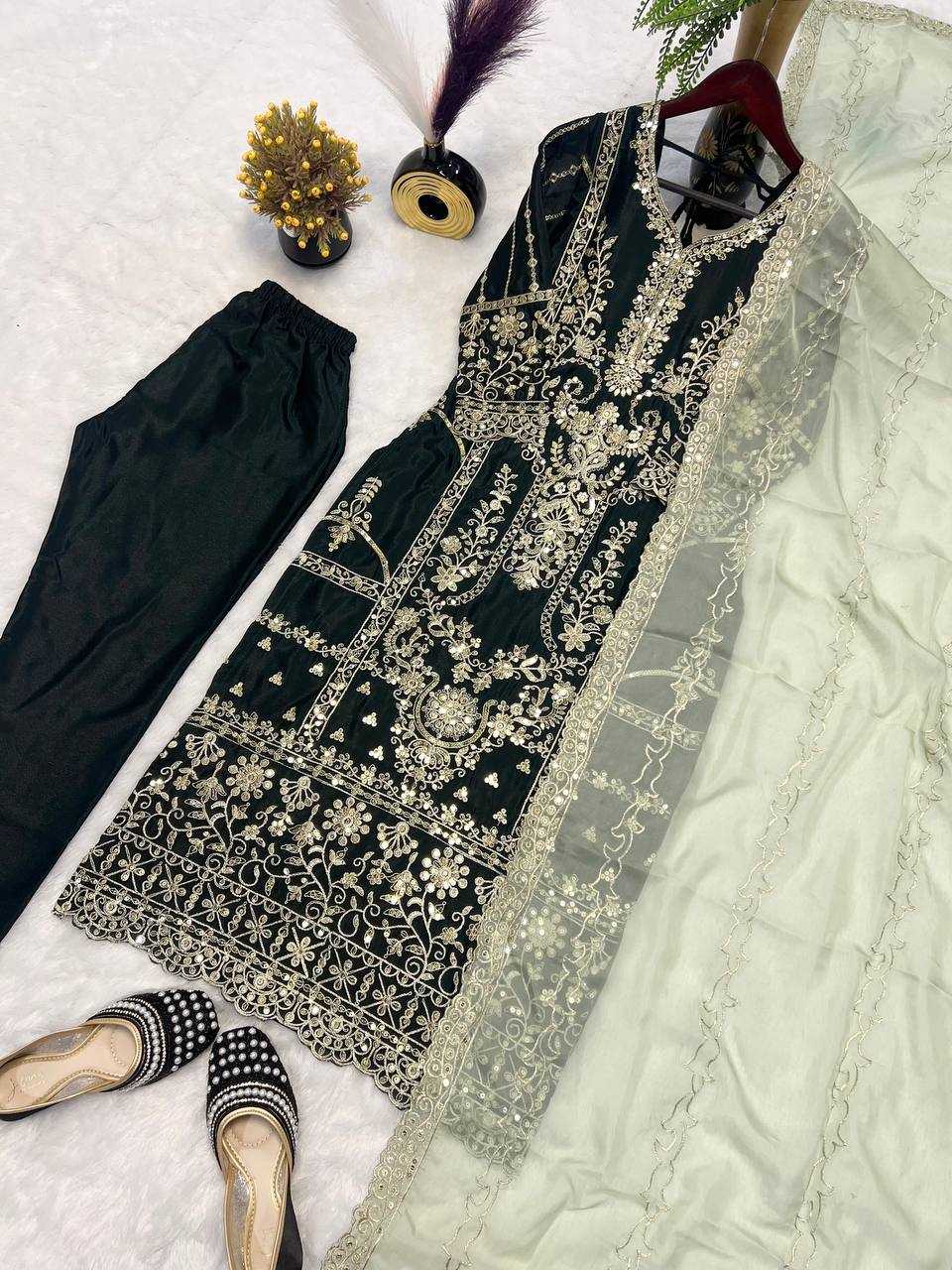 Ynf Heavy Chinnon Silk KESH528 453 Suits & Dresses Wedding Collections Festive Collections Wholesale Embroidery Suits Ladies Silk Suit Designer Suits Manufacturer