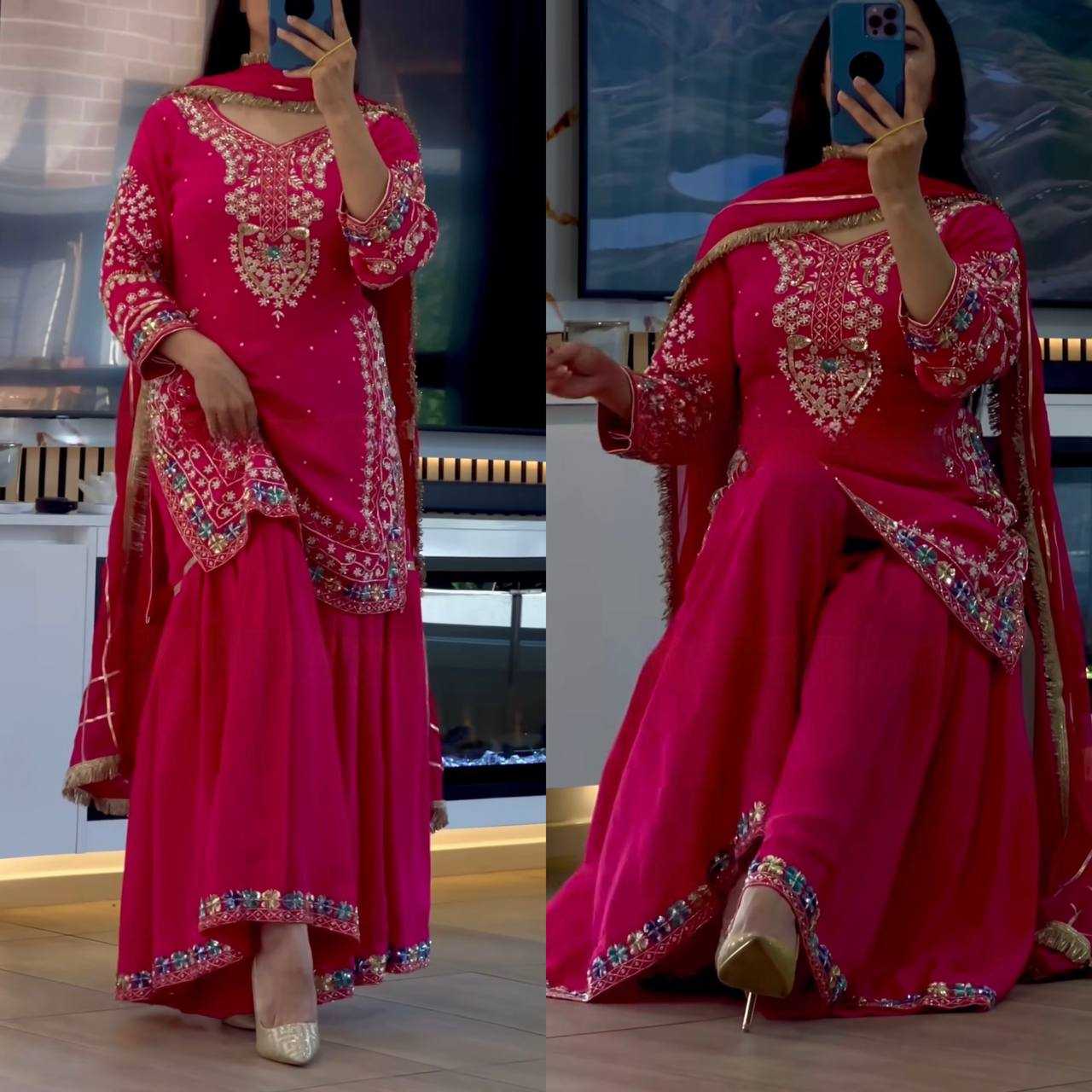 Ynf Heavy Chinnon Silk KESH528 457 Suits & Dresses Wedding Collections Festive Collections Wholesale Sharara Salwar Suits Embroidery Suits Designer Suits Manufacturer