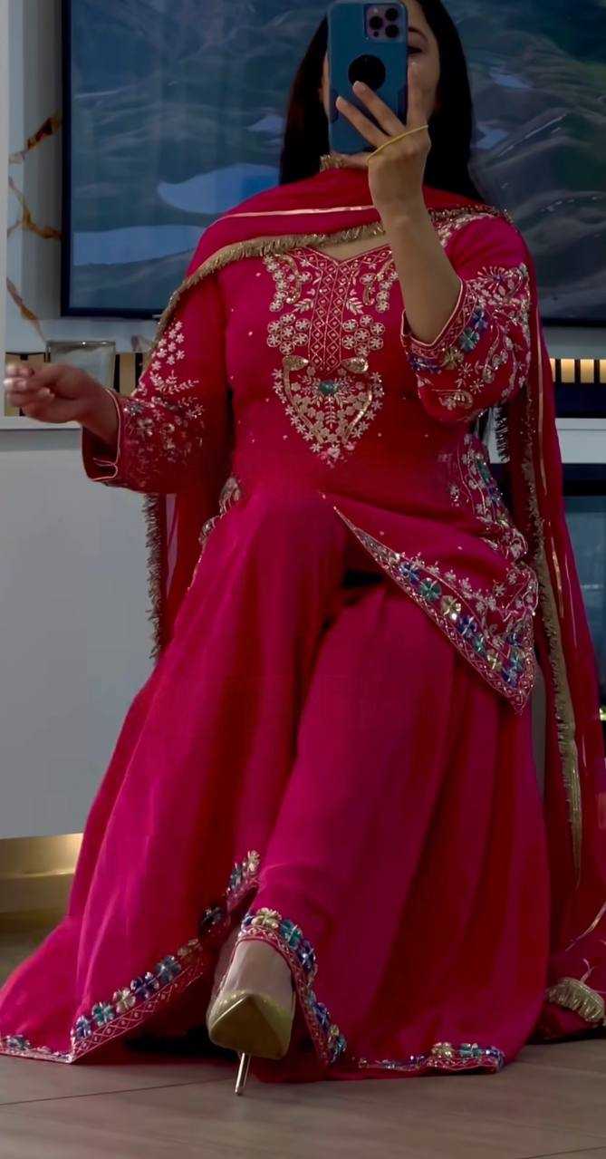 Ynf Heavy Chinnon Silk KESH528 457 Suits & Dresses Wedding Collections Festive Collections Wholesale Sharara Salwar Suits Embroidery Suits Designer Suits Manufacturer